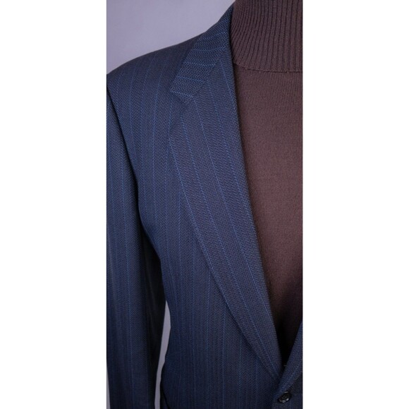 VTG CANALI Sport Coat Jacket Casual Blazer Navy Blue Striped Sz 46R Two Buttons - Picture 5 of 16